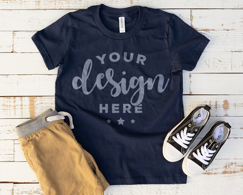 Download Bella Canvas 3001 Kids Tshirt Mockup Navy Blue Bella ...