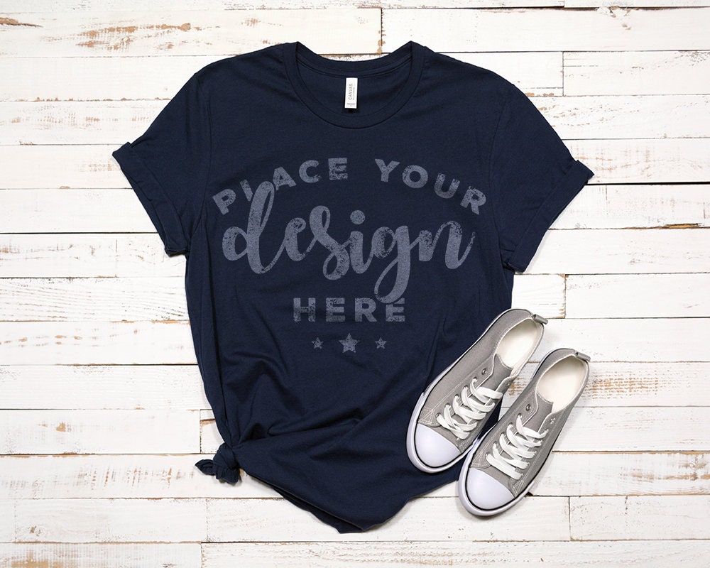 Download Bella Canvas 3001 Tshirt Mockup Navy With Gray Shoes On | Etsy