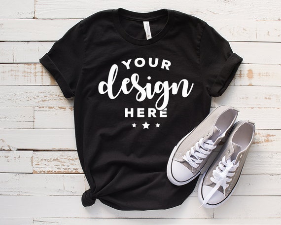 Download Black Bella Canvas 3001 Mockup Black Tee Mock T Shirt With Etsy