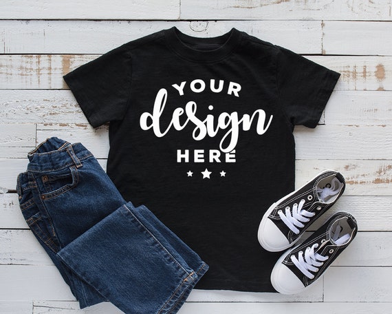 Download Kids Shirt Mockup Black T-shirt Mock Jeans and Shoes ...