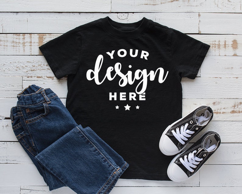 Download Kids Shirt Mockup Black T-shirt Mock Jeans and Shoes Listing | Etsy