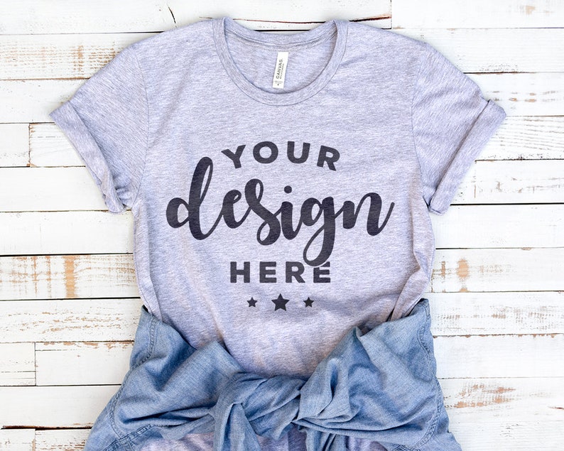 Bella Canvas 3001 Tshirt Mockup Athletic Heather Gray With ...