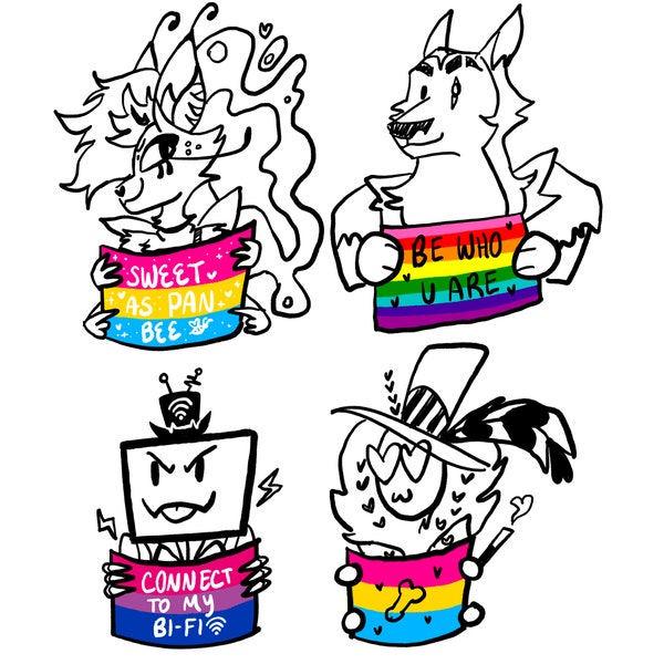 Helluva Boss + Hazbin Hotel LGBTQ+ Pride Flag Doodle Sketchy Stickers Set 2