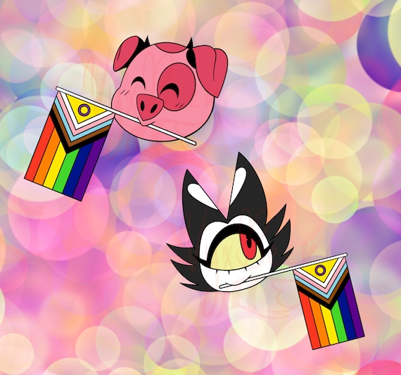 Hazbin Hotel Fat Nuggets and Keekee Progress Pride Flag Pins - Etsy