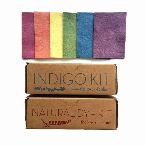 Make a Rainbow Natural Dye Kit Bundle - One Indigo Kit, One Natural Dye Kit, all six colours of the rainbow.  Learn how to use natural dyes!