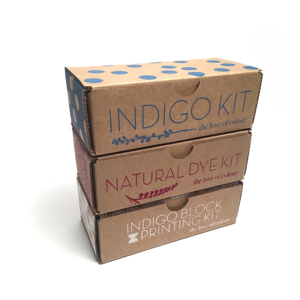 Natural Dye Kit Bundle - One Indigo Kit, One Natural Dye Kit, One Indigo Blockprinting Kit - Buy all three beginner kits and save!