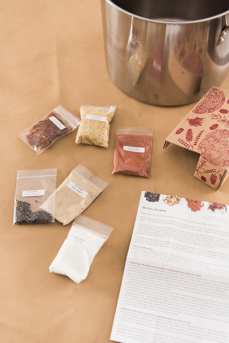 Natural Dye Kit for beginners Pre-measured ingredients for learning how to dye with natural dyes on fabric, yarn or clothes image 5