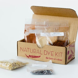 Natural Dye Kit for beginners - fabric dyeing kit, yarn dyeing kit, tie dye kit, sustainable craft design, natural textile design, craft kit