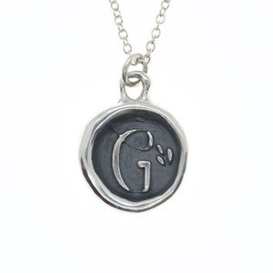 Colgante Carta G - Collar colgante de sello de cera de plata esterlina - Sello de cera Carta de joyería Colgante inicial