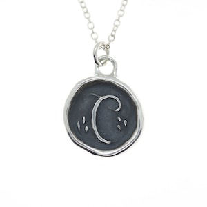 Colgante Carta C - Collar colgante de sello de cera de plata esterlina - Sello de cera Joyería Carta Colgante inicial