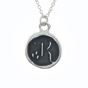 Colgante Letra R - Collar colgante de sello de cera de plata esterlina - Sello de cera Joyería Carta Colgante inicial