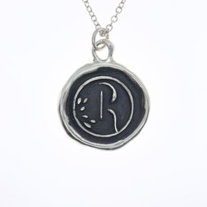Colgante Letra R - Collar colgante de sello de cera de plata esterlina - Sello de cera Joyería Carta Colgante inicial