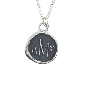 Colgante Carta M - Collar colgante de sello de cera de plata esterlina - Sello de cera Joyería Carta Colgante inicial