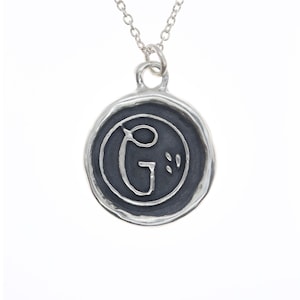 Colgante Carta G - Collar colgante de sello de cera de plata esterlina - Sello de cera Carta de joyería Colgante inicial
