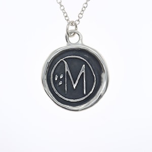 Colgante Carta M - Collar colgante de sello de cera de plata esterlina - Sello de cera Joyería Carta Colgante inicial
