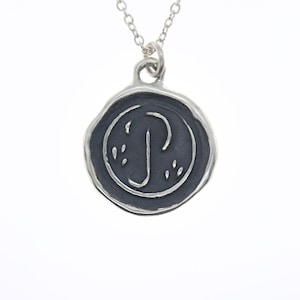 Colgante Carta P - Collar colgante de sello de cera de plata esterlina - Sello de cera Joyería Carta Colgante inicial