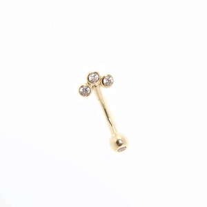 14k Solid Gold Rook,Daith,Cartilage,,Eyebrow Piercing Bezel Set 4x Swarovski Cz Curved Barbell 16g - 6 or 8mm