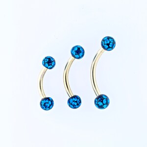 Gold Rook Piercing, Daith, Eyebrow Jewelry/ Turquoise 2.5mm Swarovski Crystals Balls - 14kt PVD Over 316L Surgical Steel  16g - 6,8 and 10mm