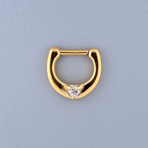 Gold Devil Heart cz Septum Clicker Ring PVD over Surgical Steel 16G 6 or 8mm