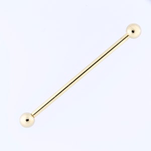 Gold Industrial Cartilage Helix Barbell - 14kt PVD Over 316L Surgical Steel With 4mm or 5mm Balls  14g - 30,32,34,36,38 and 40mm