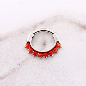 Daith Clicker ring, Septum Clicker Ring, set with Beautiful Red Opals 16g - 6mm - 8mm