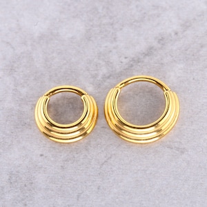 Gold Septum, Daith Piercing Hinged Clicker, Gold PVD Over Surgical Steel 16G - 6mm, 8mm or 10mm