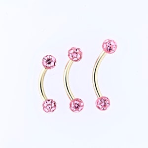 Gold Turmalin Piercing , Daith, Augenbrauen Schmuck Mit Rosa 2.5 mm Swarovski Kristallen Kugeln - 14kt PVD über 316L Chirurgenstahl 16g - 6,8 und 10 mm