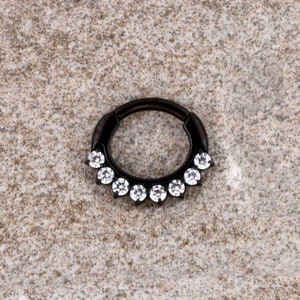Beautiful Daith, Helix, Septum Piercing Clicker Set With White Swarovski Cz Black PVD Over Surgical Steel 16g - 6mm or 8mm