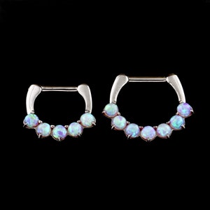 Beautiful Pink Opals Septum Clicker, Daith Piercing Clicker Ring - 16g - 316L Surgical Steel - 6mm or 8mm