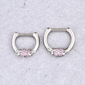 Septum Clicker ring , Daith Piercing Ring set with Pink Swarovski cz - 316L Surgical Steel - 16g - 6mm or 8mm