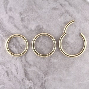 14g Gold Nipple Jewelry, Septum Hinged Ring Clicker, Earring- 10kt PVD Over Surgical Steel 14g - 6,7,8,9,10 and 12mm
