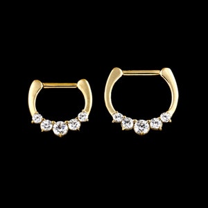 Gold Septum Clicker Ring, Daith Clicker Ring Jewelry set with White Swarovski CZ - 10kt Gold PVD over 316L Surgical Steel - 16g - 6mm or 8mm