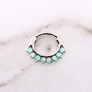 Daith Clicker ring, Septum  Clicker Ring, set with Beautiful Green Opals 16g - 6mm - 8mm