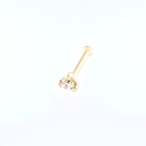 14k Solid Gold 3 Prong Swarovski Cz Nose Bone Stud - 20G - 6.5mm