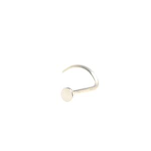 May include: A silver nose ring with a small round stud at the end.