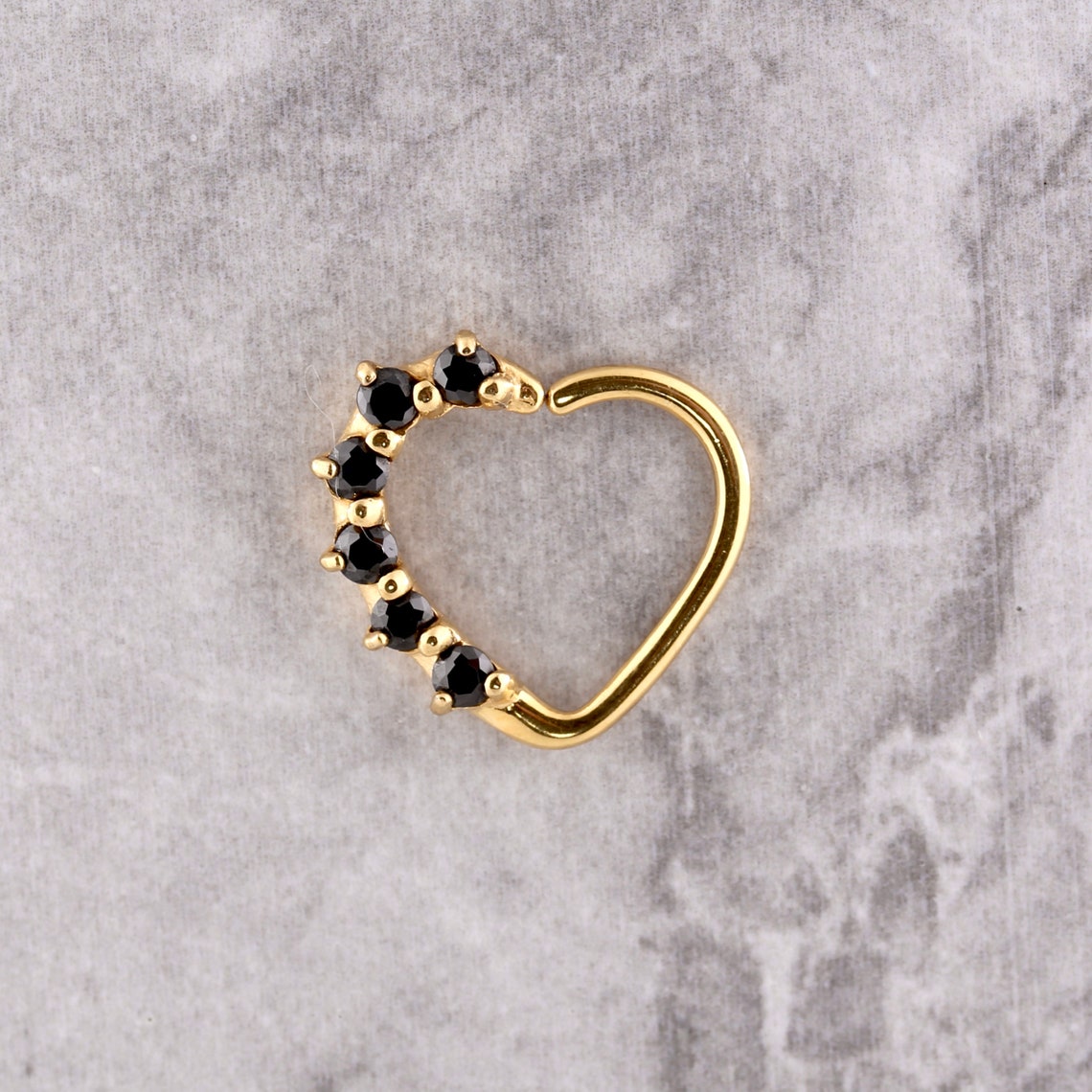 Gold Bendable Heart Daith Piercing Jewelry with Black Etsy