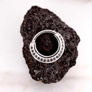 Beautiful Septum Daith Helix Cartilage Clicker Hinged Ring Set with Black Swarovski Cz 316L Surgical Steel 16G - 8mm or 10mm