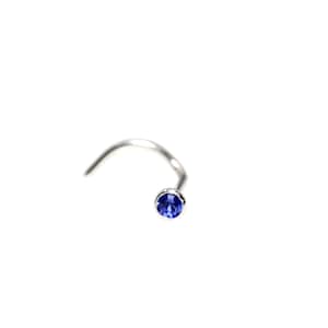 Tiny Nose Ring with Sapphire blue Swarovski Crystal - Bezel Setting Nose Stud -  316L Surgical Steel  20G - 6.5mm