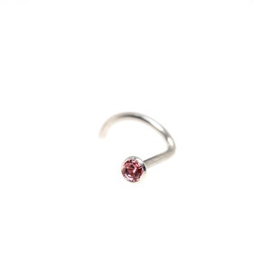 Tiny Nose Ring with Pink Swarovski Crystal - Bezel Setting Nose Stud -  316L Surgical Steel  20G - 6.5mm