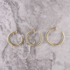 Gold Nose Ring Nose Hoop Nose Nostril Piercing Jewelry With Stopper 10kt PVD Over 316L Surgical Steel 20G and 18G - 7,8 or 9mm