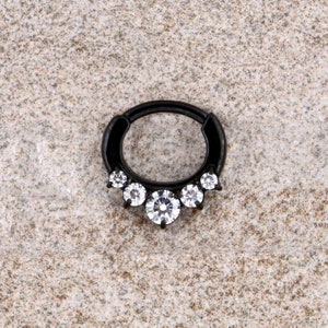 Beautiful Daith, Helix, Septum Piercing Clicker Set With White Swarovski Cz Black PVD Over Surgical Steel 16g - 6mm or 8mm