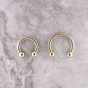 18g Gold Daith Ring/Septum/Helix/Tragus Jewelry with 2.5mm Balls Circular Barbell..10kt PVD Over 316L Surgical Steel 18g - 6,7,8 and 10mm