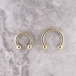 16g Gold Daith Ring/Septum/Helix/Tragus Jewelry with 2mm or 2.5mm Balls Circular Barbell..10kt PVD Over 316L Surgical Steel 16g - 5 to 12mm