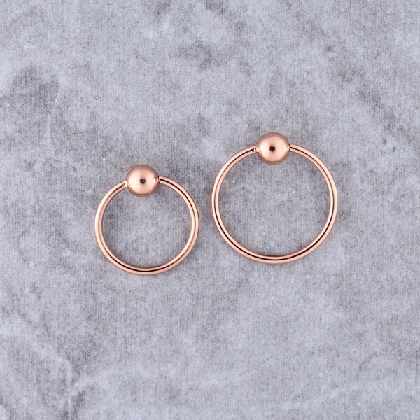 Rose Gold Helix, Cartilage, Earlobes, Snug Bead Ring PVD Over Surgical Steel CBR ( Fixed Ball ) 20G From: 6,7,8,9 and 10mm