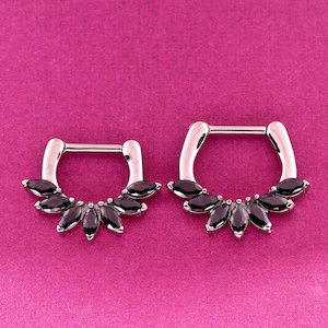 Septum Clicker , Daith Piercing Clicker Hinged Nose Ring with Black Marquis Cz  16G - 6mm or 8mm