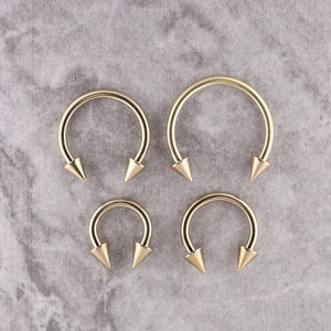 Gold Daith Ring, Septum , Helix Jewelry With 3mm Spikes Circular Barbell - 10kt PVD Over 316L Surgical Steel 16g - 6,7,8,10 and 12mm