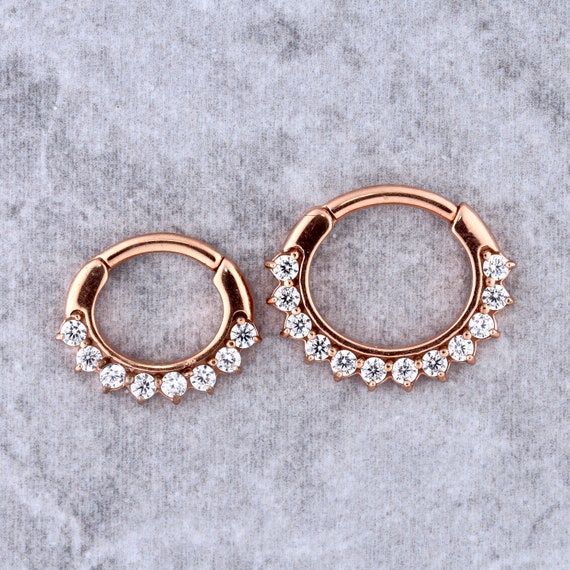 316L Surgical Steel Rose Gold PVD White CZ Chain Link Hinged Clicker Cartilage Hoop 316L Surgical Steel Rose Gold PVD White CZ Chain Link Hinged Clicker Cartilage Hoop