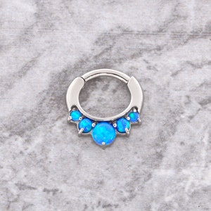 Daith Clicker , Septum Clicker ring ,set with beautiful Blue Opals 16g - 6mm - 8mm