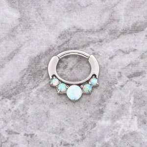 Daith Clicker , Septum Clicker ring ,set with beautiful White Opals 16g - 6mm - 8mm