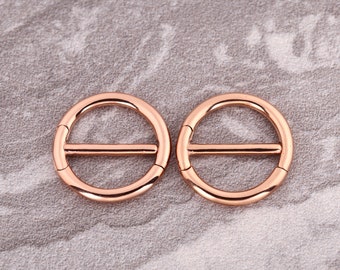 Pair or Single Rose Gold Nipple Clicker Ring - Gold PVD over 316L Surgical Steel  14g - 12 ,13,14,15,16mm